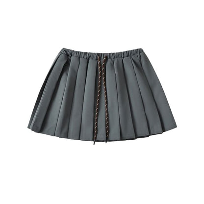Drawstring Pleated High-Waist Mini Skirt
