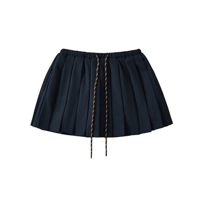 Drawstring Pleated High-Waist Mini Skirt