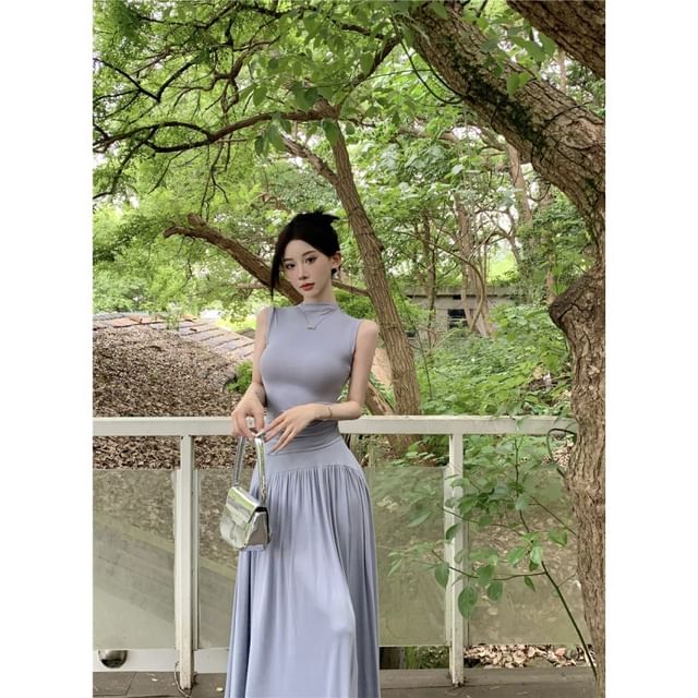 Mock-Neck Tank Top Set with Maxi A-Line Skirt
