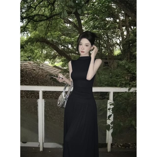 Mock-Neck Tank Top Set with Maxi A-Line Skirt