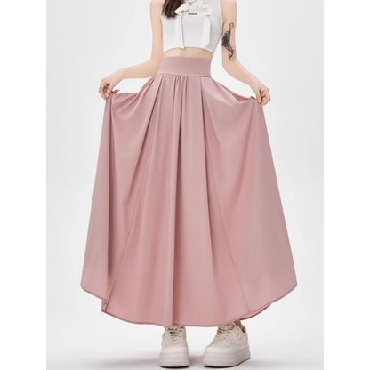Plain Mid-Rise A-Line Midi Skirt