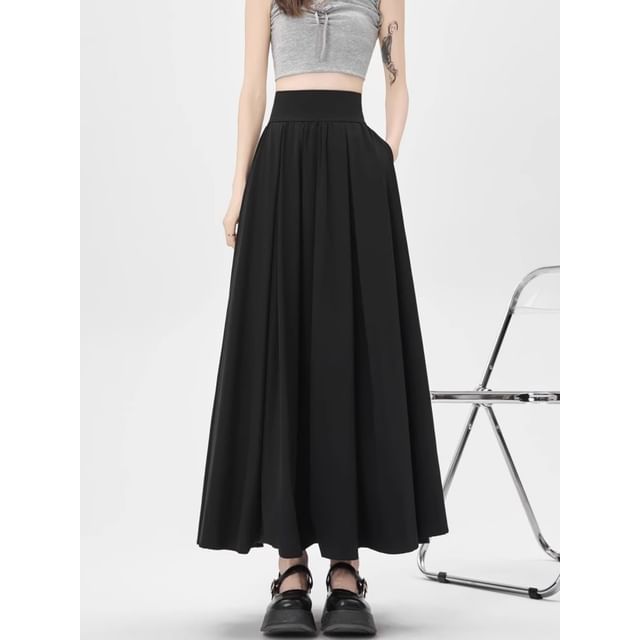 Plain Mid-Rise A-Line Midi Skirt