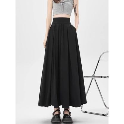 Plain Mid-Rise A-Line Midi Skirt