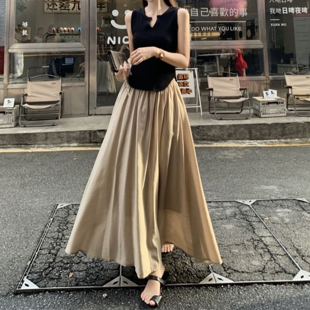Notch-Neck Tank Top with Maxi A-Line Skirt