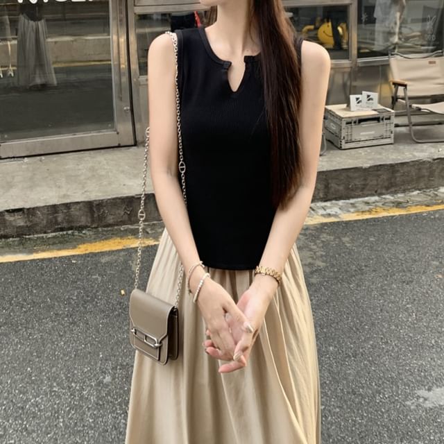 Notch-Neck Tank Top with Maxi A-Line Skirt