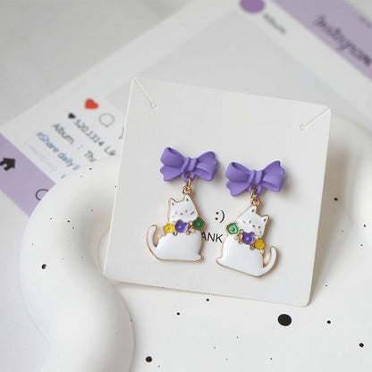 Bow Cat Drop Earring / On Clip