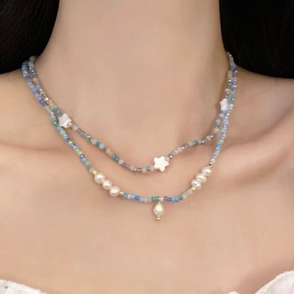 Pearl Faux Beaded Necklace / Star