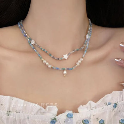 Pearl Faux Beaded Necklace / Star