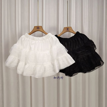 Balletcore Tiered Mesh Elastic-Waist Mini Skirt
