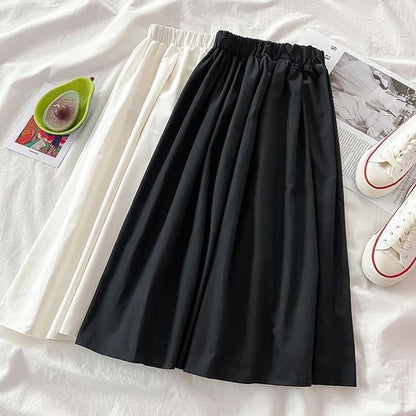 Plain High-Waist A-Line Maxi Skirt