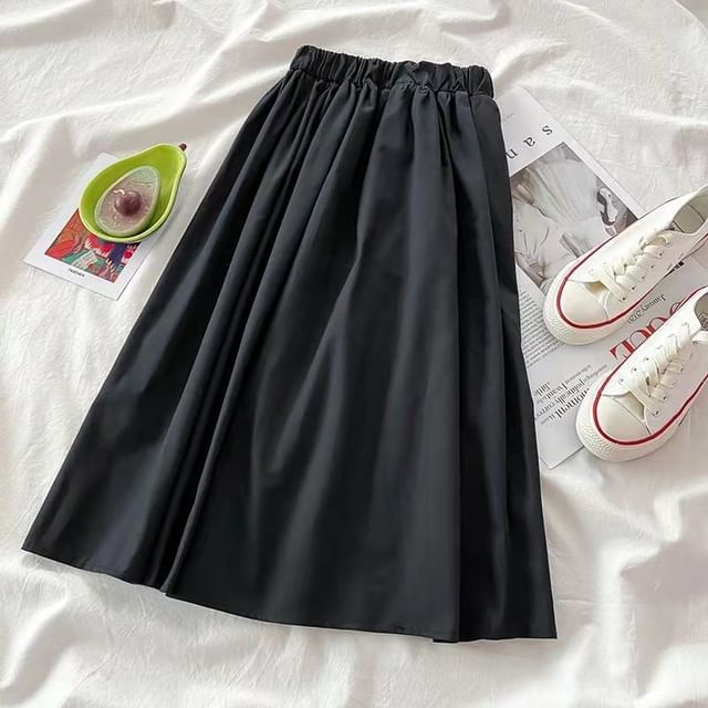 Plain High-Waist A-Line Maxi Skirt