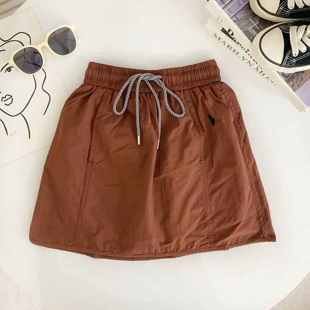Drawstring Panel High-Waist A-Line Mini Skirt
