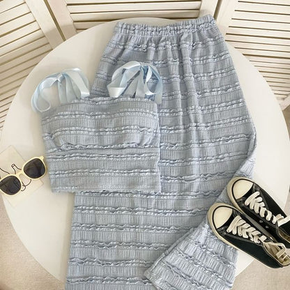 Tie-Shoulder Frilled Camisole Top with Maxi A-Line Skirt Set