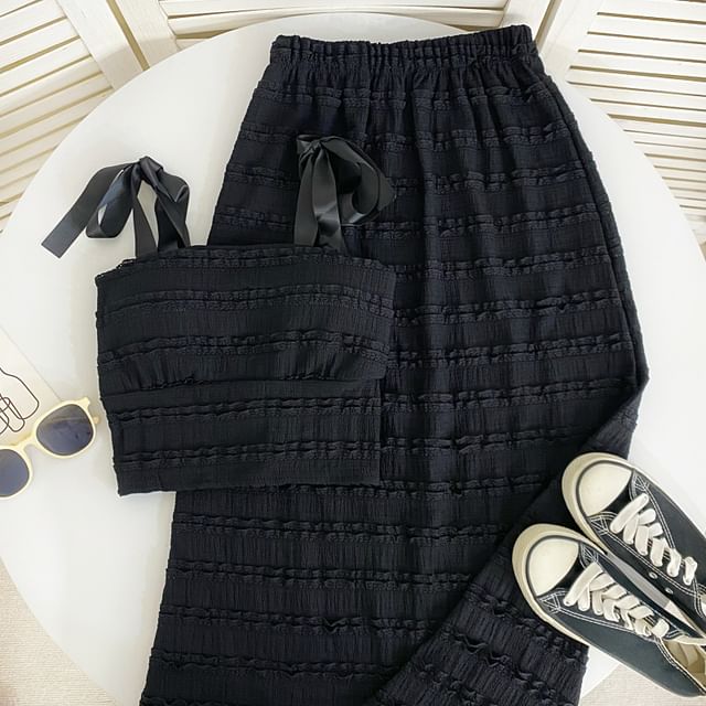 Tie-Shoulder Frilled Camisole Top with Maxi A-Line Skirt Set