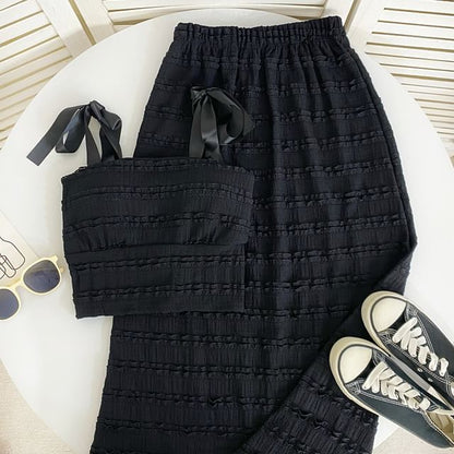 Tie-Shoulder Frilled Camisole Top with Maxi A-Line Skirt Set