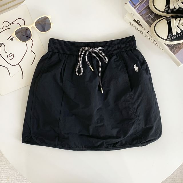 Drawstring Panel High-Waist A-Line Mini Skirt