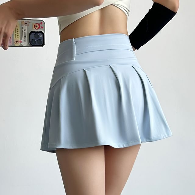 High-Waist Plain Athletic Mini Flared Skirt