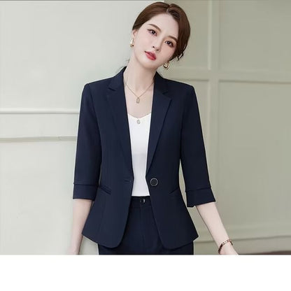 Lapel Collar Blazer with Mini Pencil Skirt and Cropped Straight Pants Set