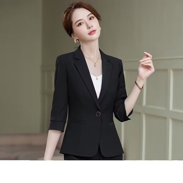 Lapel Collar Blazer with Mini Pencil Skirt and Cropped Straight Pants Set