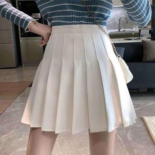 Plain High-Waist Pleated Mini Skirt