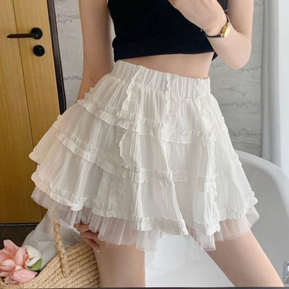 Layered High-Waist Flared Mini Skirt