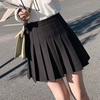 Plain High-Waist Pleated Mini Skirt