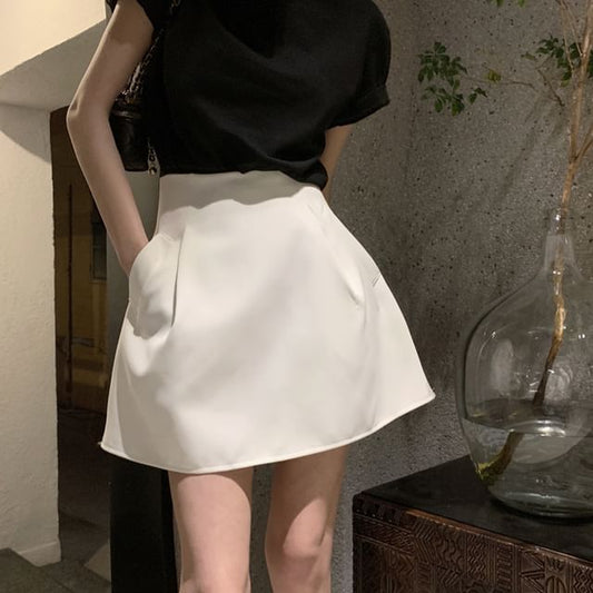 Plain High-Rise Flared Mini Skirt