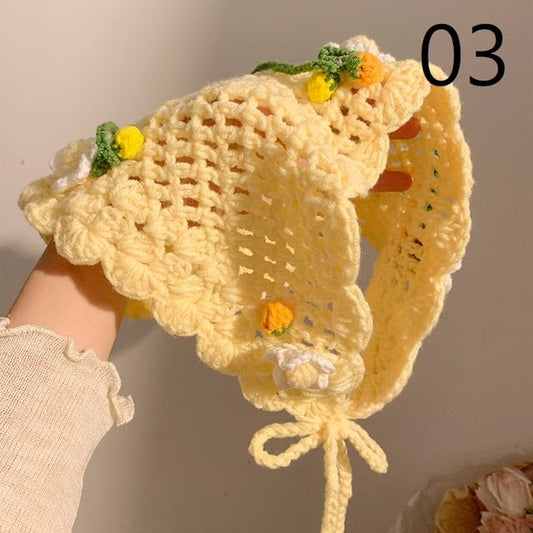 Hat Tie / Hair Floral Bonnet Crochet
