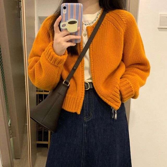 Crewneck Zip-Up Cardigan