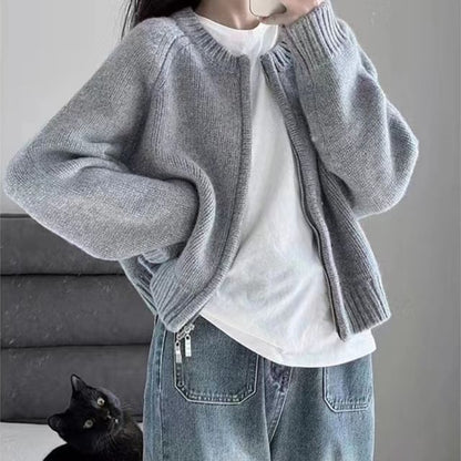 Crewneck Zip-Up Cardigan