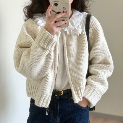 Crewneck Zip-Up Cardigan