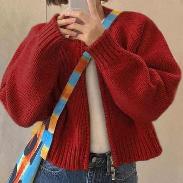 Crewneck Zip-Up Cardigan