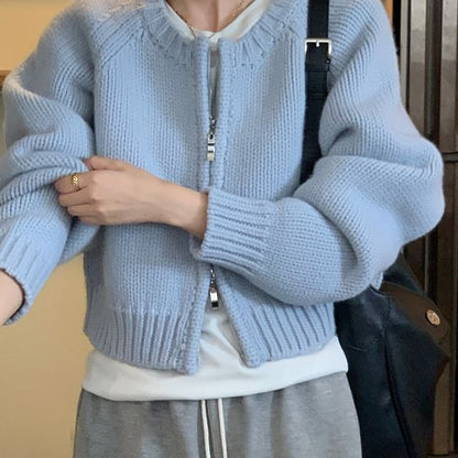 Crewneck Zip-Up Cardigan