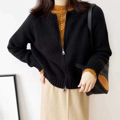 Crewneck Zip-Up Cardigan