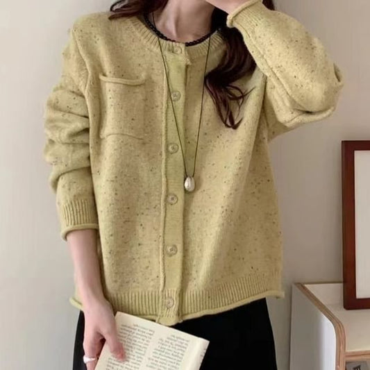 Crew Neck Melange Cardigan