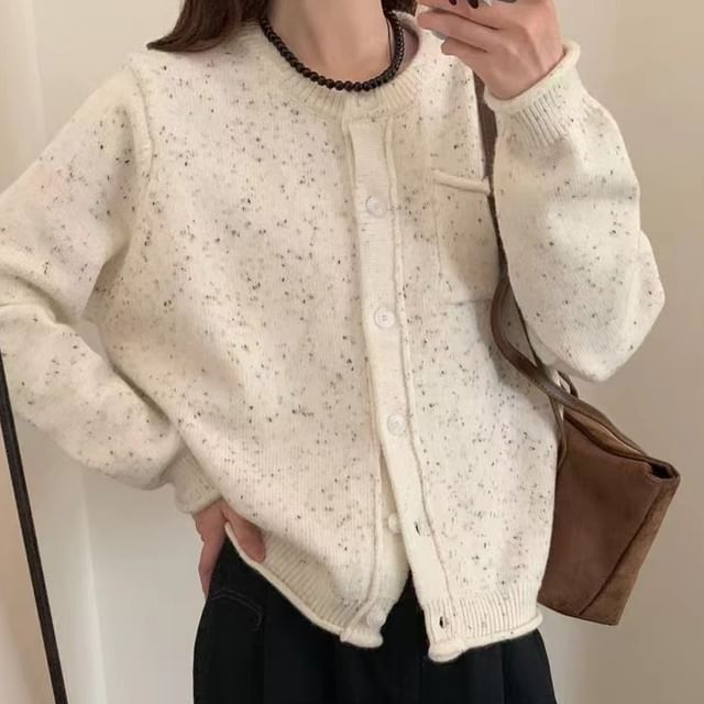 Crew Neck Melange Cardigan