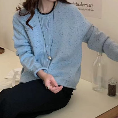 Crew Neck Melange Cardigan