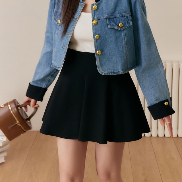 Plus Size High Waist Plain Mini A-Line Skirt