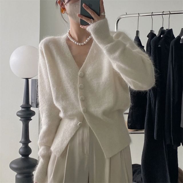 Deep V-Neckline Open Front Sweater