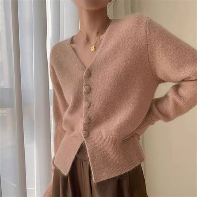 Deep V-Neckline Open Front Sweater