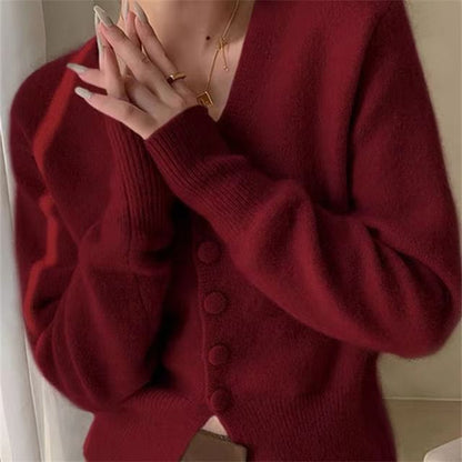 Deep V-Neckline Open Front Sweater
