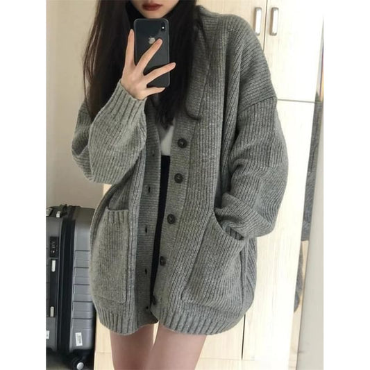 Oversized V-Neck Cardigan with Pocket Detail