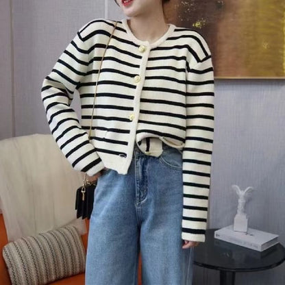Striped Round Neck Cardigan