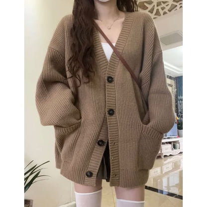 Oversized V-Neck Cardigan with Pocket Detail