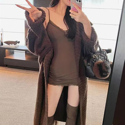 Cable-Knit Maxi Open Front Cardigan with Collar