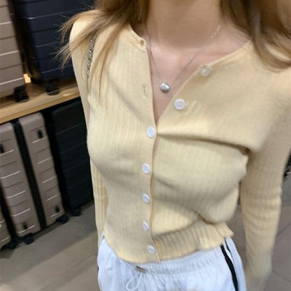 Round Neck Ribbed Cardigan