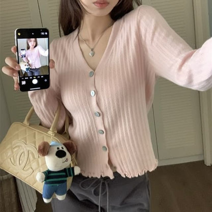 Ribbed V-Neck Cardigan