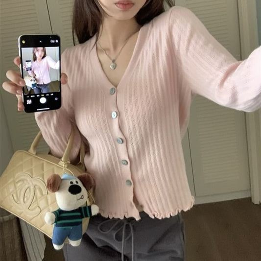 Ribbed V-Neck Cardigan