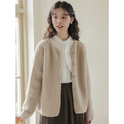 Crew Neck Button-Up Crop Cardigan