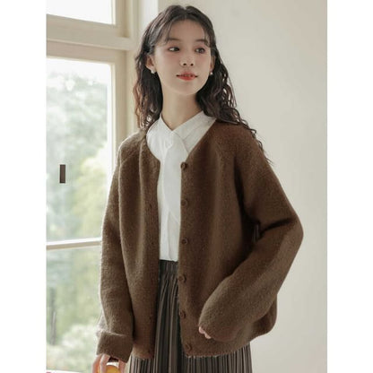 Crew Neck Button-Up Crop Cardigan